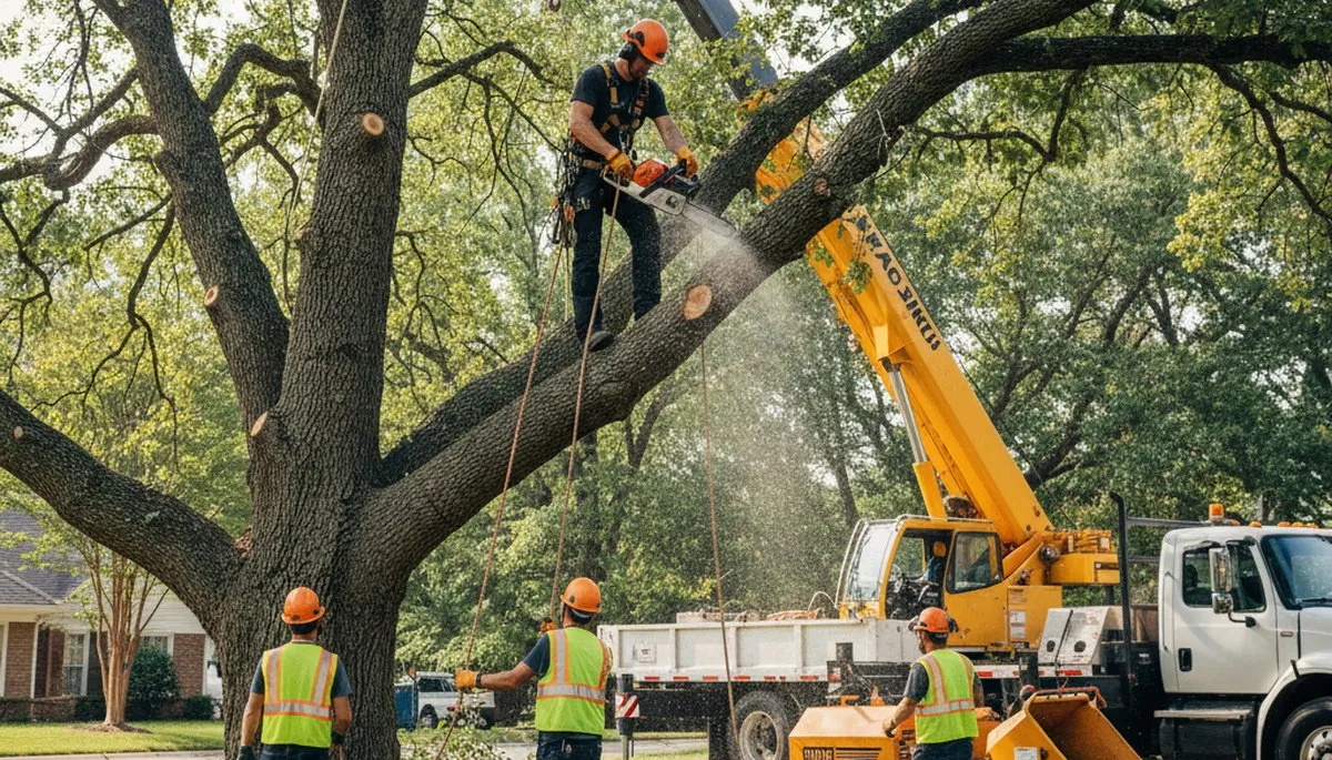 Clearwater, FL tree removal crew safely removing a hazardous tree for a local property
