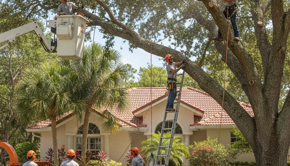 Tree service crew in Clearwater, FL performing professional tree removal for a local property
