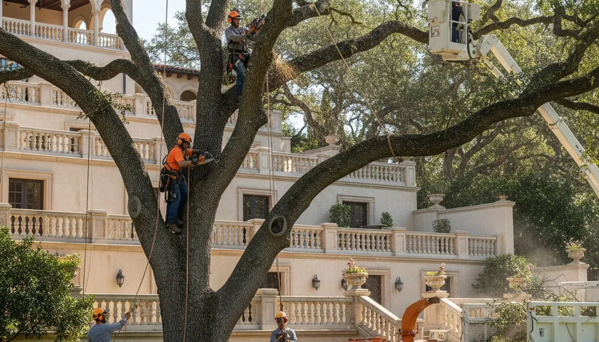 Tree service crew in Clearwater, FL providing professional tree removal on a residential property